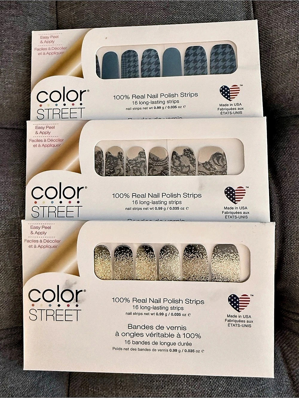Color Street Ring It In / Lacey Business / Suit Yourself Nail Polish Strips Blue